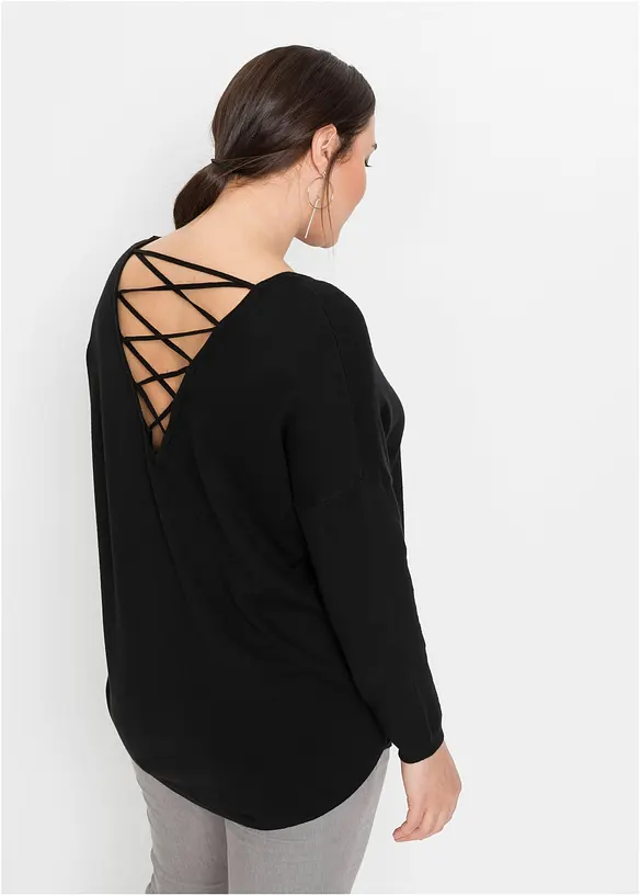 Feinstrickpullover aus Viskose-Mix in schwarz von hinten (im Anschnitt) - bonprix