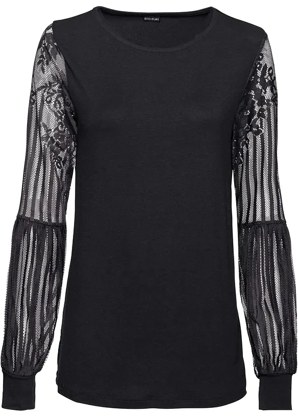Langarmshirt aus Viskose-Mix in schwarz von vorne - bonprix Langarmshirt aus Viskose-Mix in schwarz von vorne - bonprix