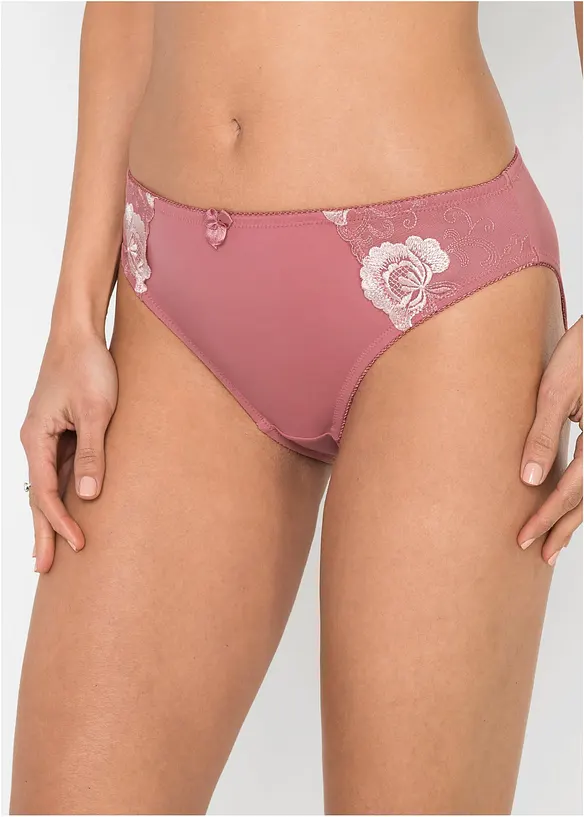 Slip mit Stickerei (2er Pack) in rosa von vorne - bonprix