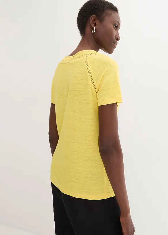 Shirt aus reinem Leinen mit Spitze in gelb von hinten (im Anschnitt) - bonprix