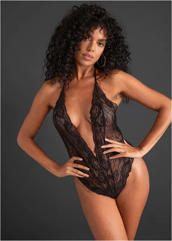 Stringbody ouvert in schwarz im Look von vorne (Totalaufnahme) - bonprix
