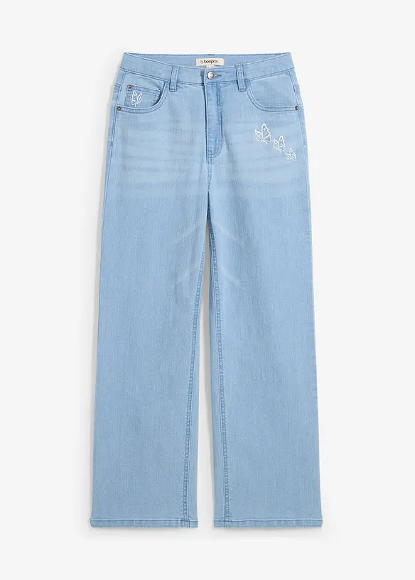 Wide-Leg-Jeans Mid Waist in blau von vorne - bonprix