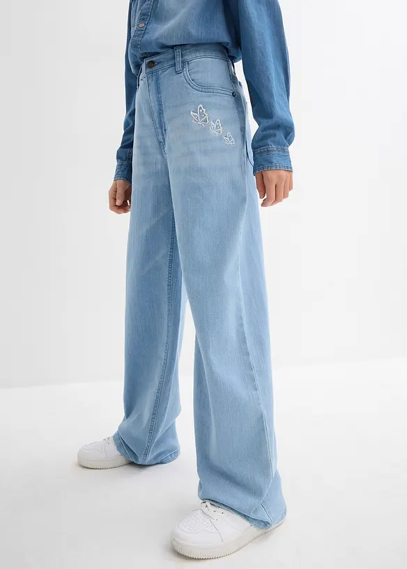 Wide-Leg-Jeans Mid Waist in blau von vorne - bonprix