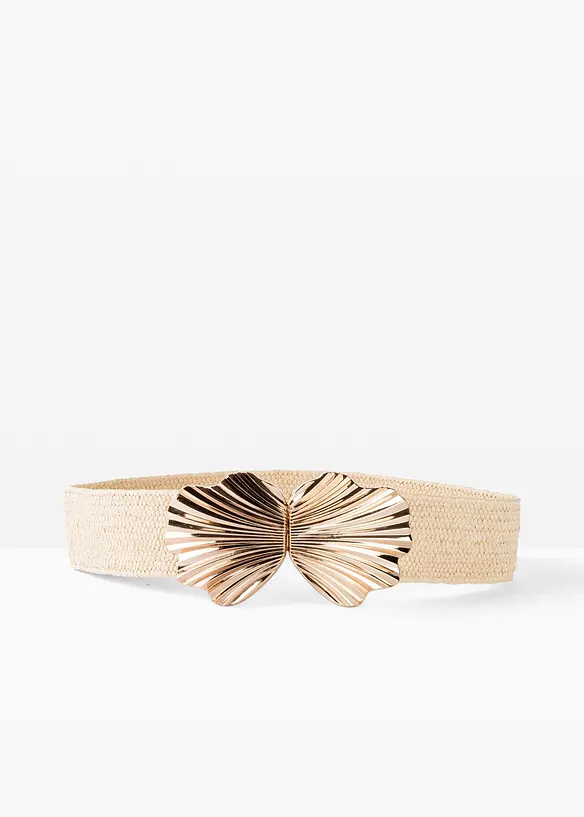 Stretchgürtel mit auffälliger Schnalle in beige von vorne - bonprix