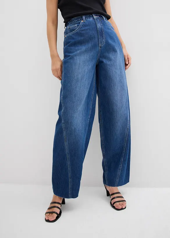 Balloon-Jeans, High Waist, Super Soft in blau von vorne - bonprix