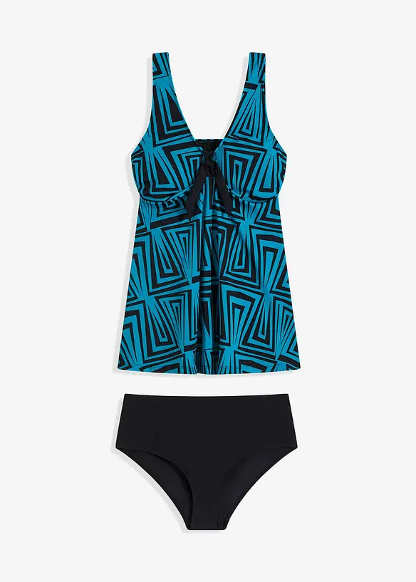 Long-Tankini mit breiten Trägern (2-tlg.Set) in schwarz von vorne - bonprix