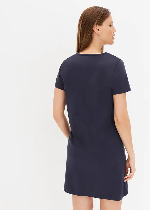 Kurzes Nachthemd aus reiner Baumwolle (2er Pack) in lila von hinten (Totalaufnahme) - bonprix