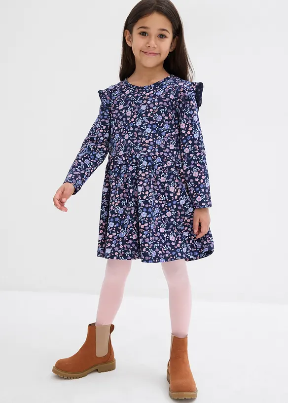 Jerseykleid aus reiner Bio-Baumwolle in blau von vorne (Totalaufnahme) - bonprix
