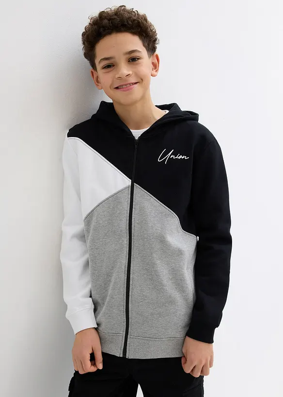 Kapuzen-Sweatjacke in Loose Fit aus reiner Bio-Baumwolle in schwarz von vorne (im Anschnitt) - bonprix