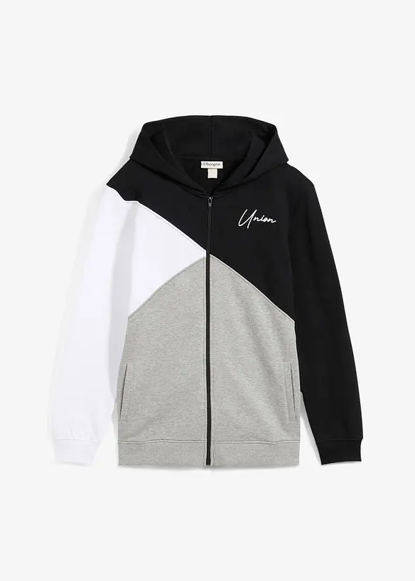 Kapuzen-Sweatjacke in Loose Fit aus reiner Bio-Baumwolle in schwarz von vorne - bonprix