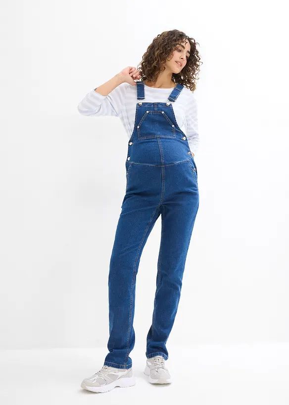 Umstandslatzhose mit verstellbarer Bauchweite, Straight Leg in blau von vorne - bonprix