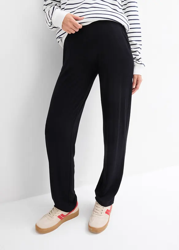 Umstandshose aus Jersey mit gesmoktem Bund, gerades Bein in schwarz von vorne - bonprix