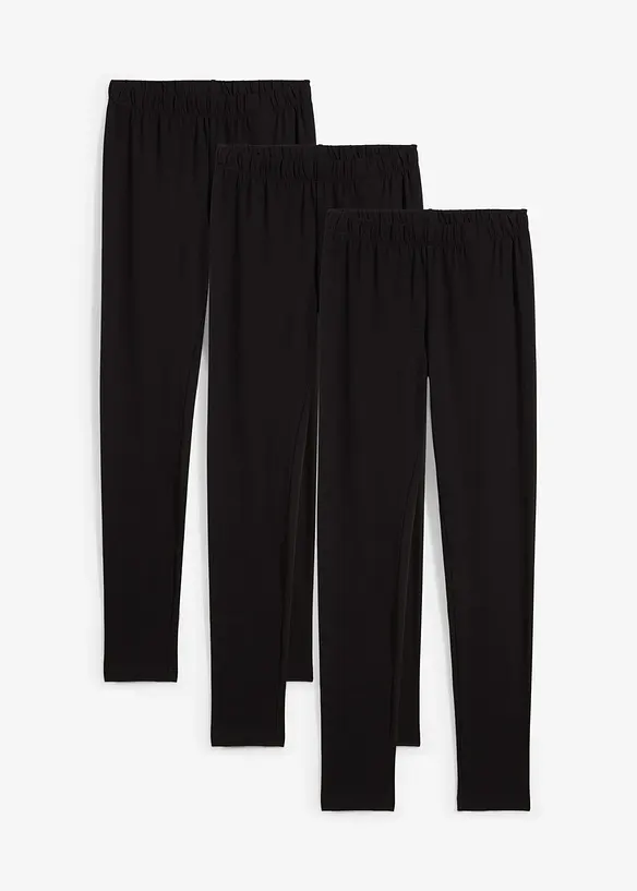 Leggings aus elastischem Bio-Baumwoll-Mix (3er Pack) in schwarz von vorne - bonprix