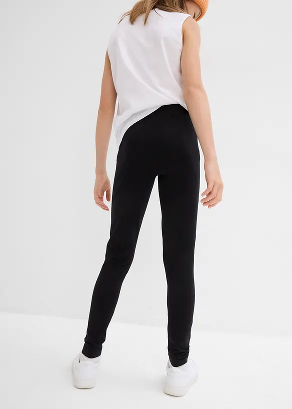 Leggings aus elastischem Bio-Baumwoll-Mix (3er Pack) in schwarz von hinten - bonprix