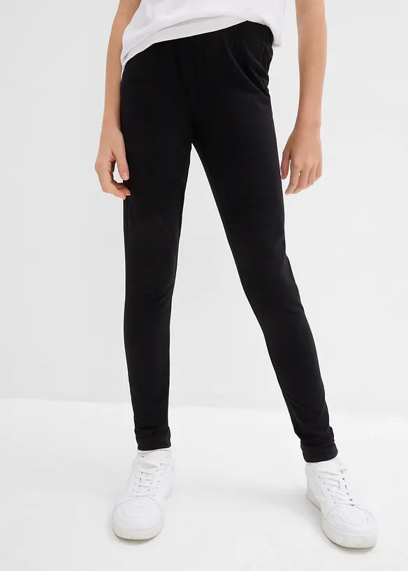 Leggings aus elastischem Bio-Baumwoll-Mix (3er Pack) in schwarz von vorne - bonprix