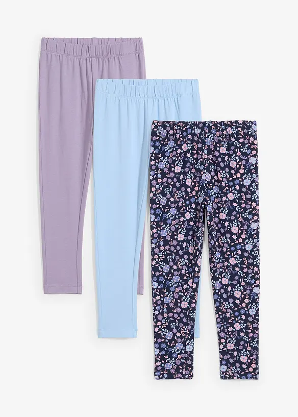 Leggings aus elastischem Baumwoll-Mix  (3er Pack) in lila von vorne - bonprix