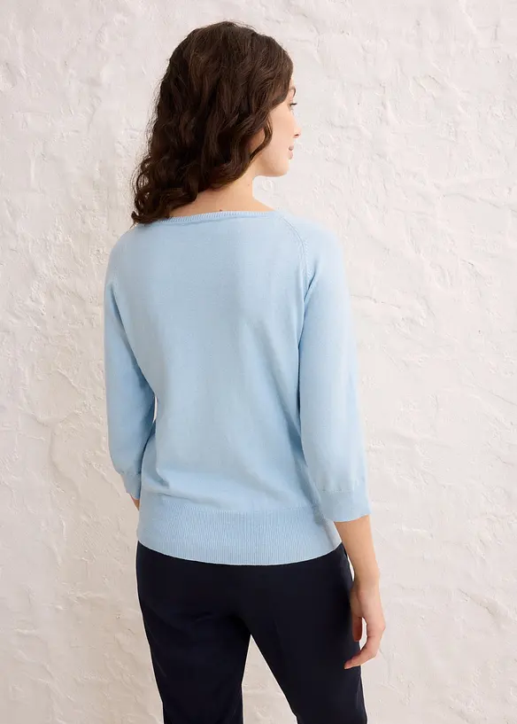 Feinstrickpullover aus feinem Seiden-Mix in blau von hinten (im Anschnitt) - bonprix