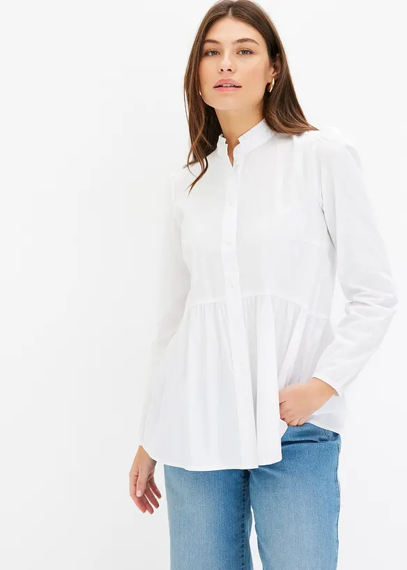 Longbluse aus Baumwoll-Mix in weiß von vorne (im Anschnitt) - bonprix