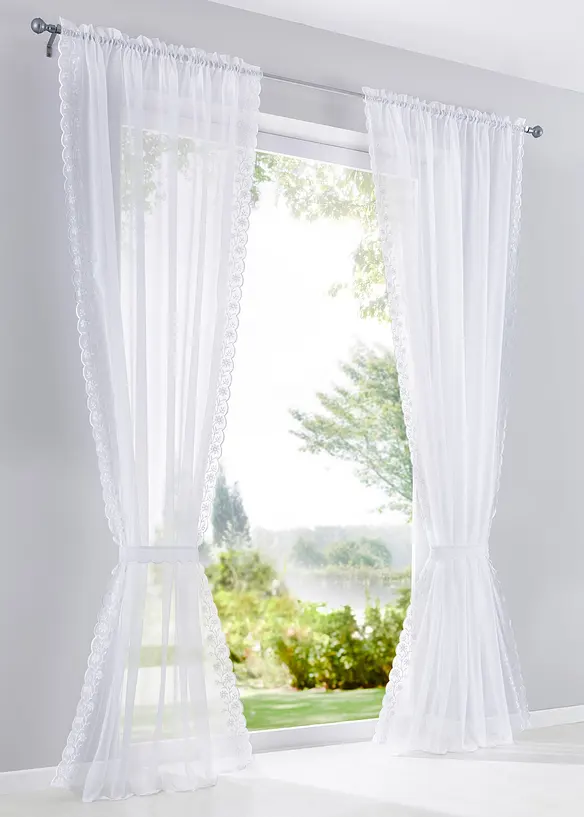 Gardine mit recyceltem Polyester und Stickerei (1er Pack) in weiß - bonprix