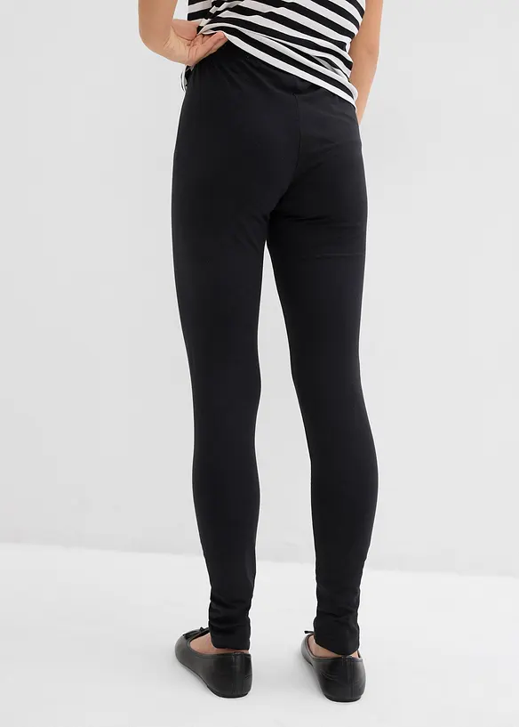 Leggings aus elastischem Bio-Baumwoll-Mix (2er Pack) in schwarz von hinten - bonprix