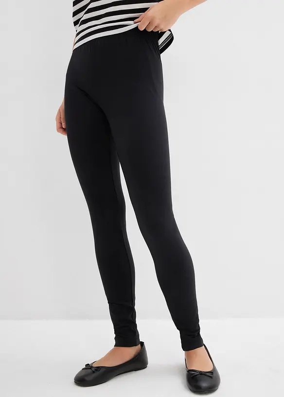 Leggings aus elastischem Bio-Baumwoll-Mix (2er Pack) in schwarz von vorne - bonprix