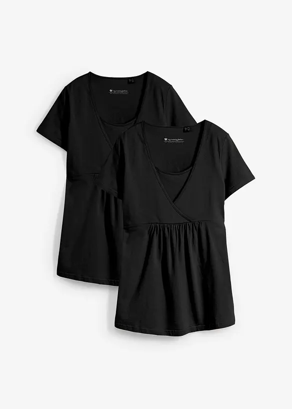 2-in-1 Umstands- und Stillshirts (2er Pack) in schwarz von vorne - bonprix