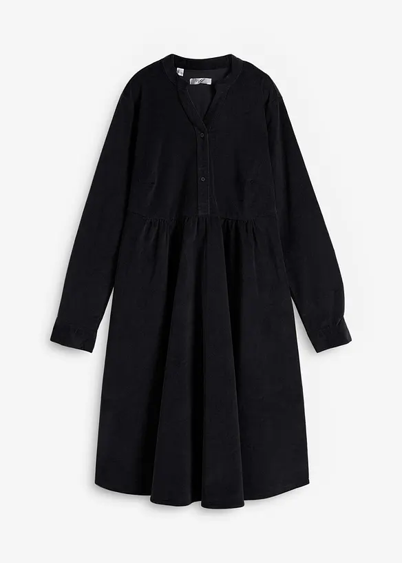 Cord-Kleid aus elastischem Baumwoll-Mix in schwarz von vorne - bonprix