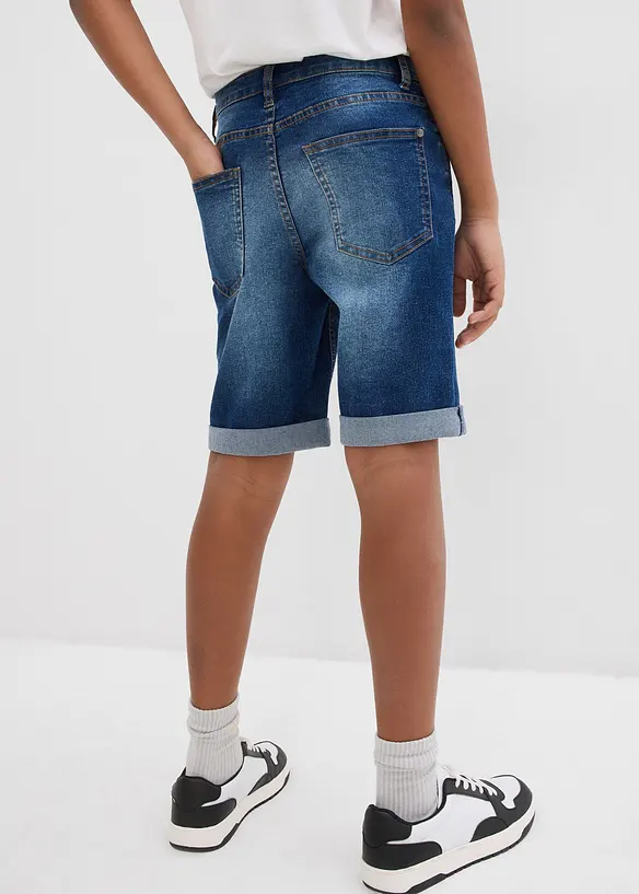 Stretch-Jeans-Bermuda mit verstellbarem Bund, Slim Fit in blau von hinten - bonprix