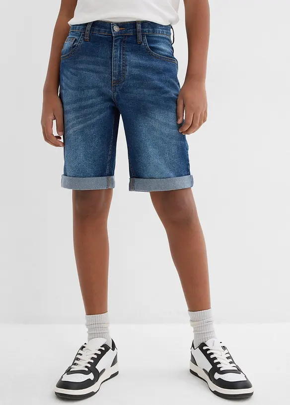 Stretch-Jeans-Bermuda mit verstellbarem Bund, Slim Fit in blau von vorne - bonprix