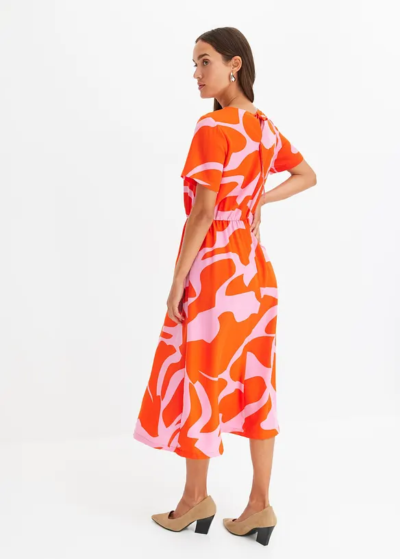 Midikleid mit Allover Print in orange von hinten (Totalaufnahme) - bonprix