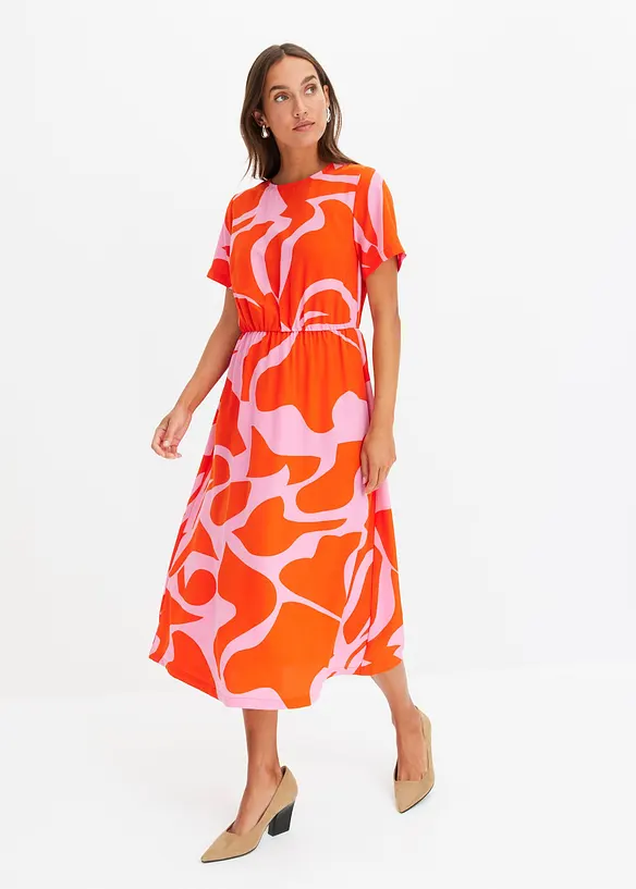 Midikleid mit Allover Print in orange von vorne (Totalaufnahme) - bonprix
