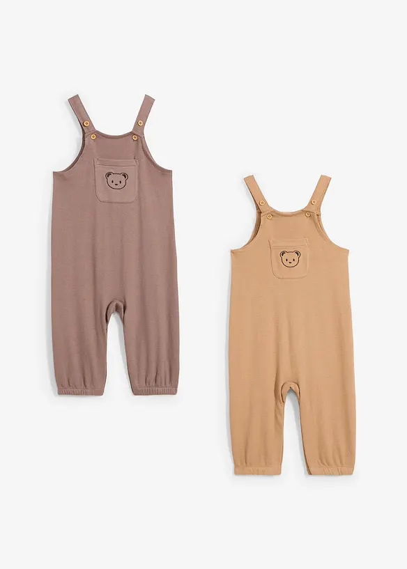 Baby Latzhosen mit verstellbaren Trägern aus Bio-Baumwolle (2er Pack) in braun - bonprix