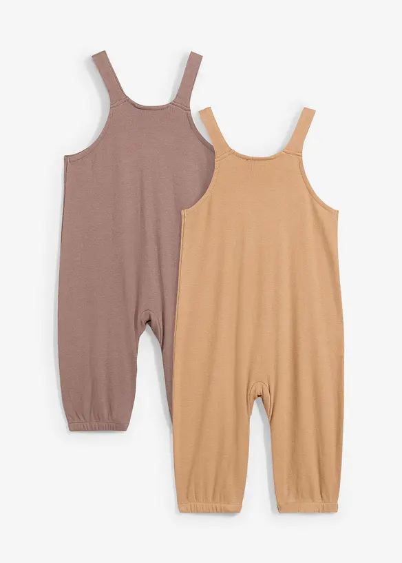 Baby Latzhosen mit verstellbaren Trägern aus Bio-Baumwolle (2er Pack) in braun von hinten - bonprix