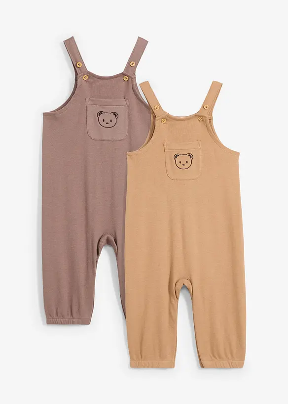 Baby Latzhosen mit verstellbaren Trägern aus Bio-Baumwolle (2er Pack) in braun von vorne - bonprix