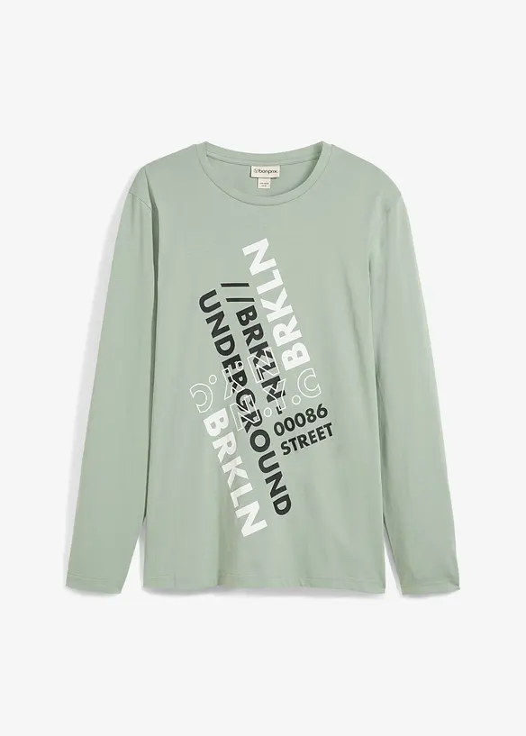 Langarmshirt aus reiner Bio Baumwolle in grün von vorne - bonprix