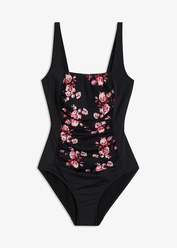Medium Shape-Badeanzug mit eckigem Ausschnitt in schwarz von vorne - bonprix