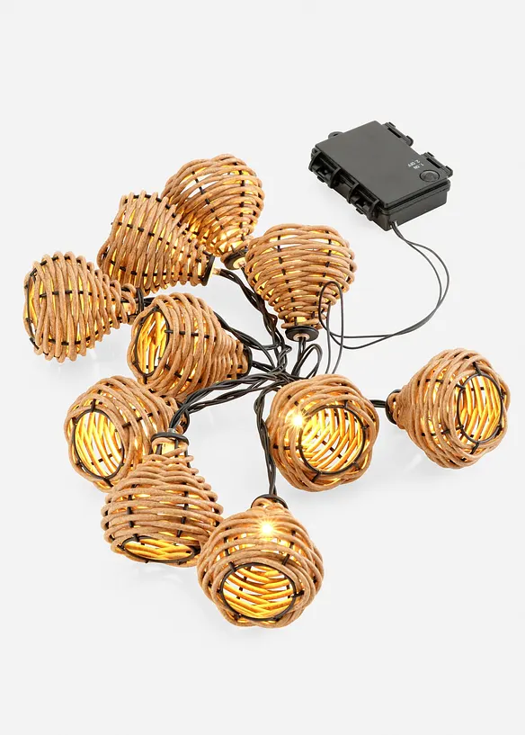 LED-Lichterkette mit Rattangeflecht in beige von vorne - bonprix