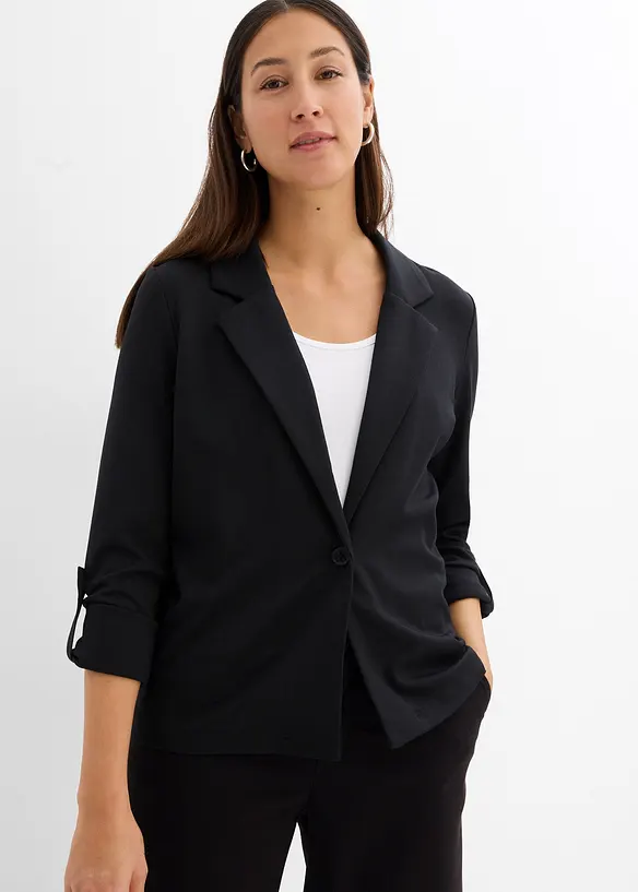 Sweatblazer aus Viskose-Mix in schwarz von vorne (im Anschnitt) - bonprix