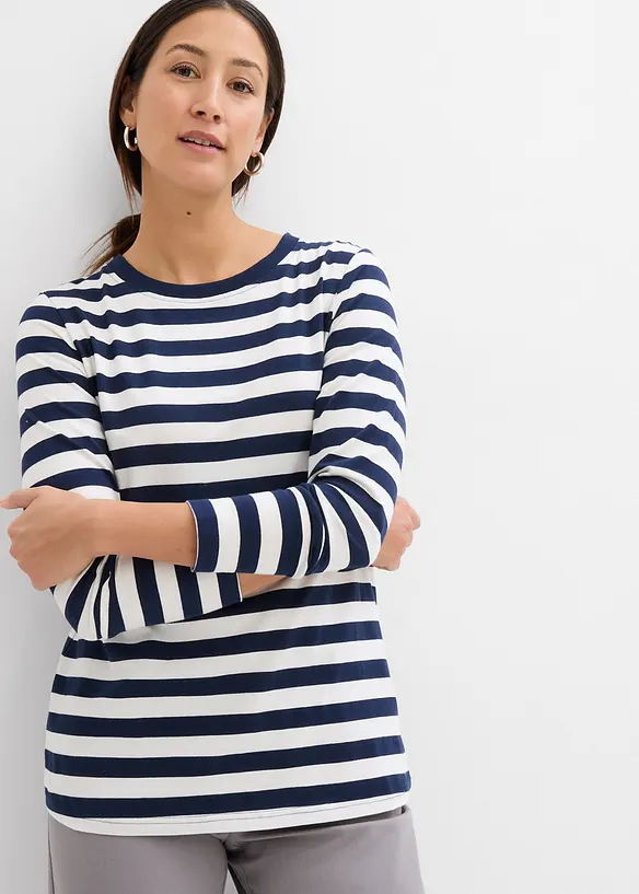 Streifenshirt aus reiner Bio-Baumwolle in blau von vorne (im Anschnitt) - bonprix