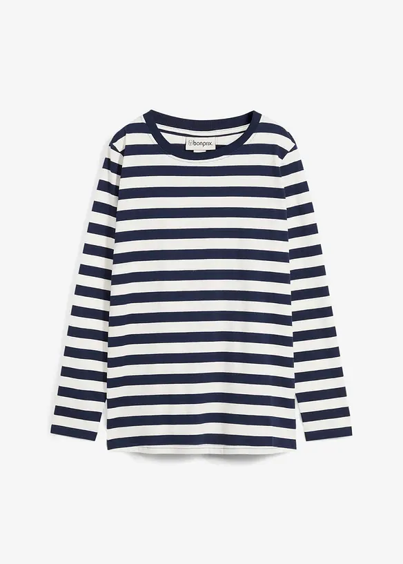 Streifenshirt aus reiner Bio-Baumwolle in blau von vorne - bonprix