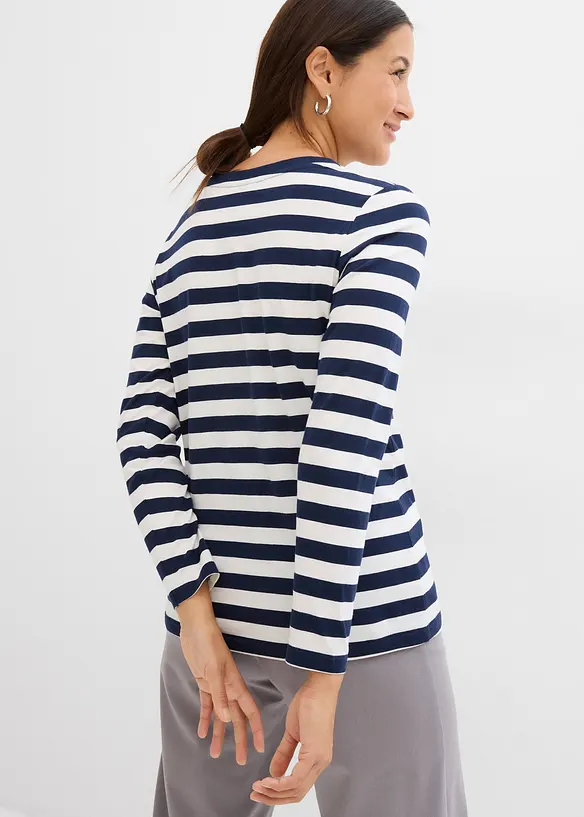 Streifenshirt aus reiner Bio-Baumwolle in blau von hinten (im Anschnitt) - bonprix