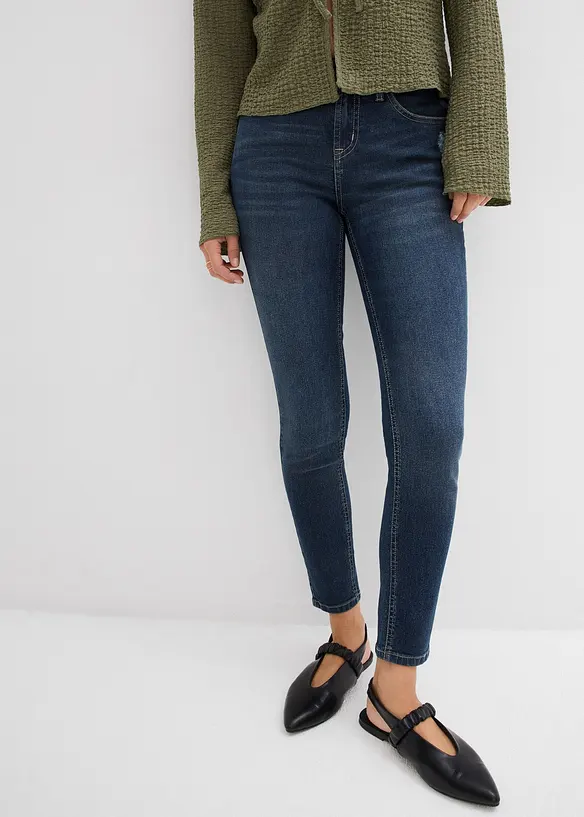 Skinny Jeans Mid Waist, Stretch in blau von vorne - bonprix