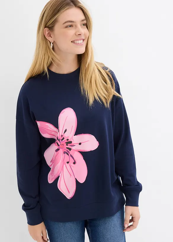 Oversize-Sweatshirt in blau von vorne (im Anschnitt) - bonprix