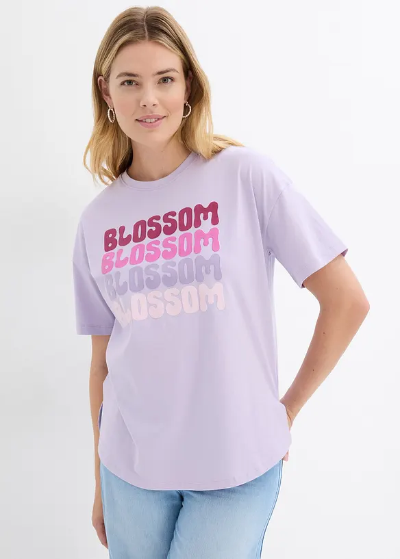 Oversize-Boxyshirt aus Bio-Baumwolle in lila von vorne (im Anschnitt) - bonprix