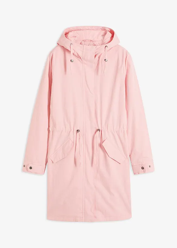Long-Parka mit Kapuze in rosa von vorne - bonprix
