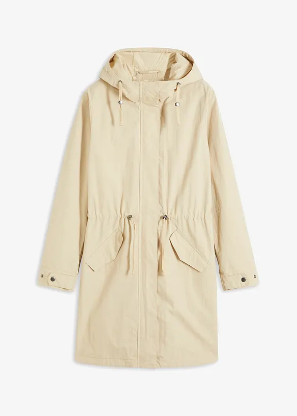 Long-Parka mit Kapuze in beige von vorne - bonprix