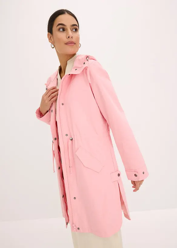 Long-Parka mit Kapuze in rosa von vorne (Totalaufnahme) - bonprix