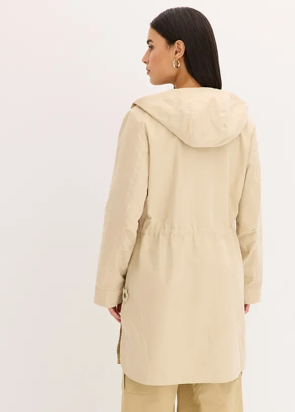 Long-Parka mit Kapuze in beige von hinten (Totalaufnahme) - bonprix