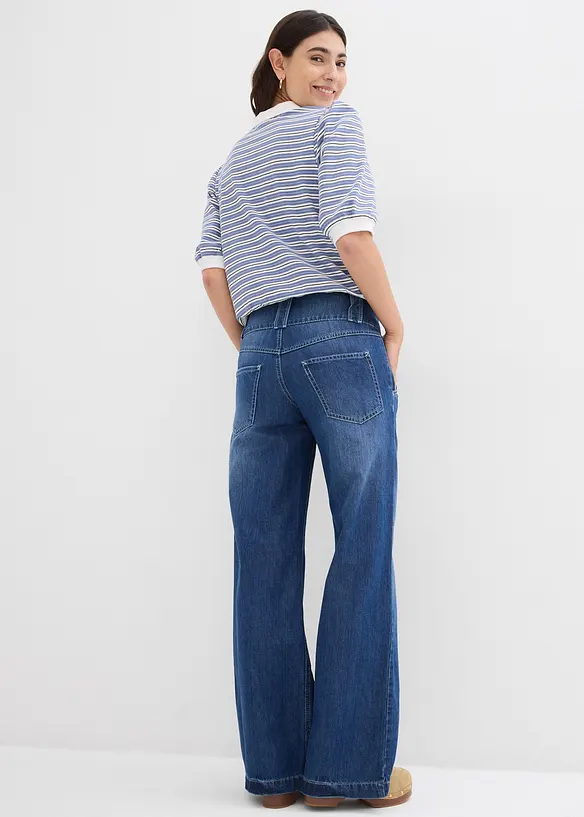 Wide-Leg-Jeans Mid Waist, Super Soft in blau von hinten - bonprix