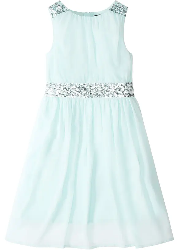 Chiffonkleid mit Paillettenband in grün von vorne - bonprix